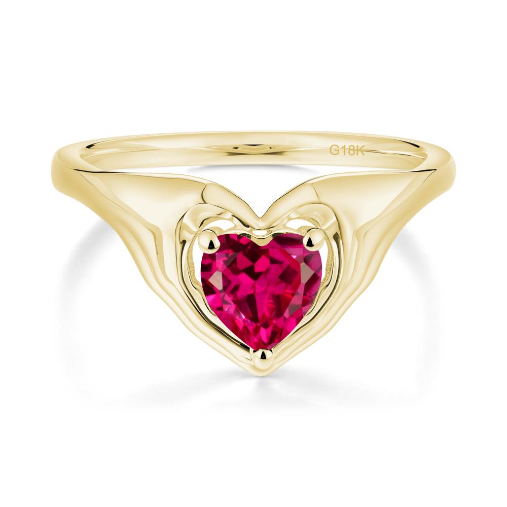 Heart Shapped Ruby Claddagh Ring - LUO Jewelry #metal_18k yellow gold