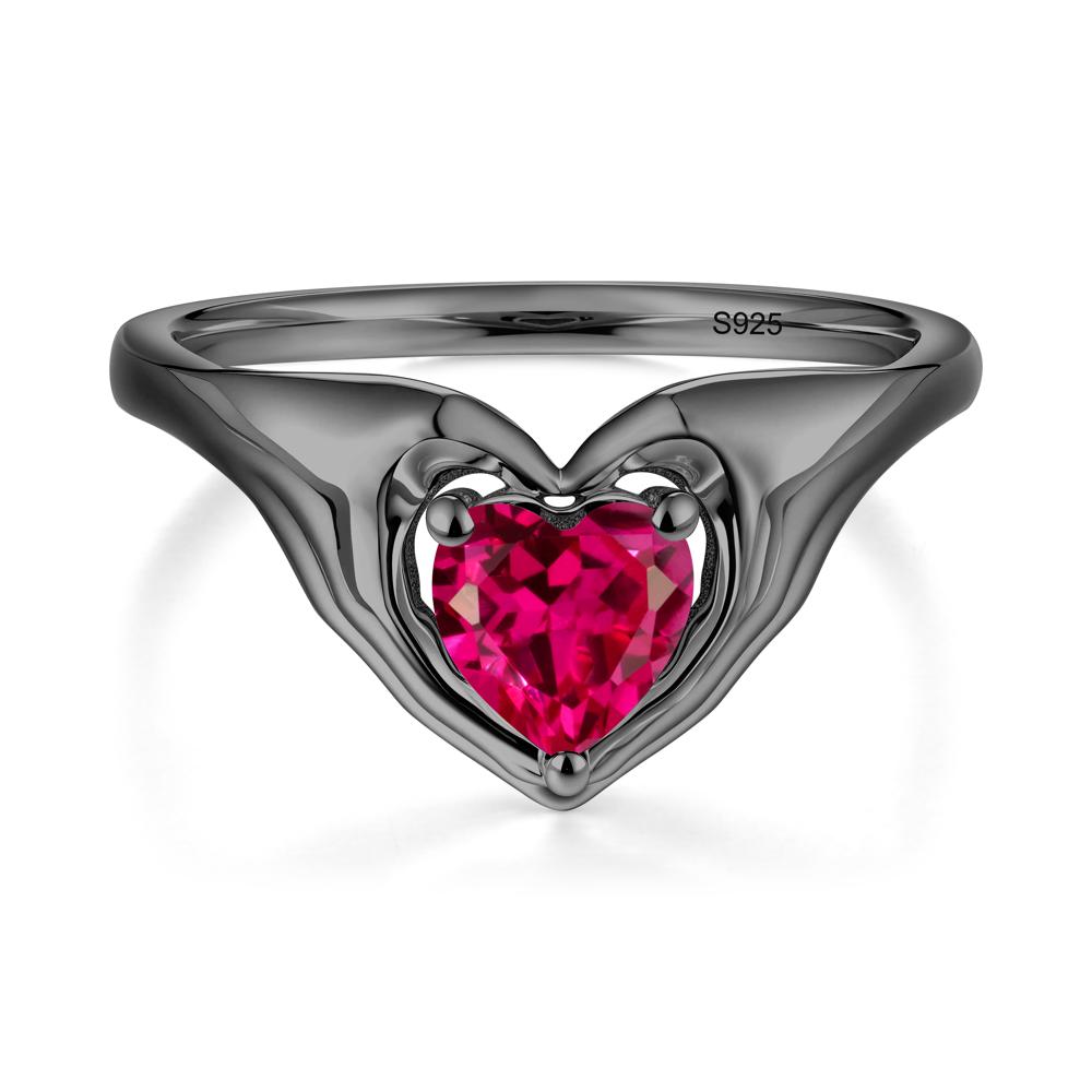 Heart Shapped Ruby Claddagh Ring - LUO Jewelry #metal_black finish sterling silver