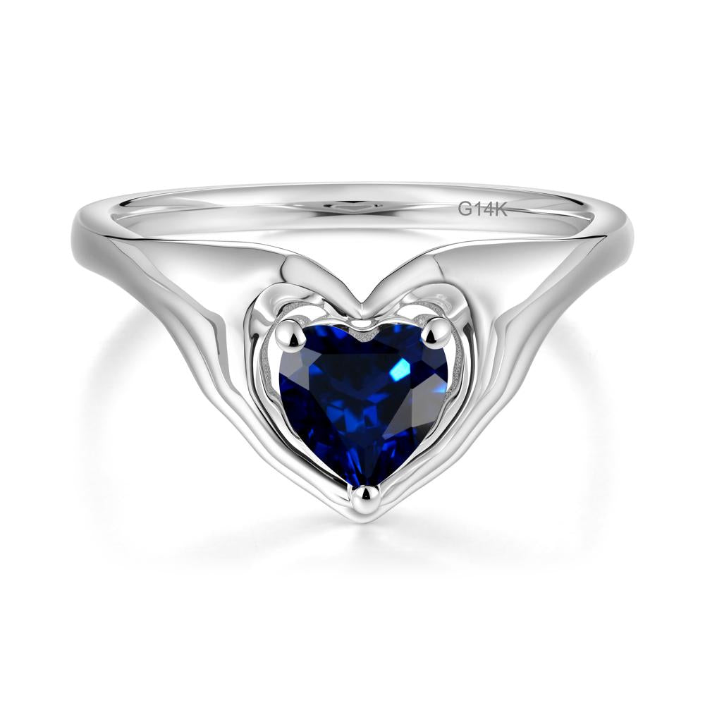 Heart Shapped Sapphire Claddagh Ring - LUO Jewelry #metal_14k white gold