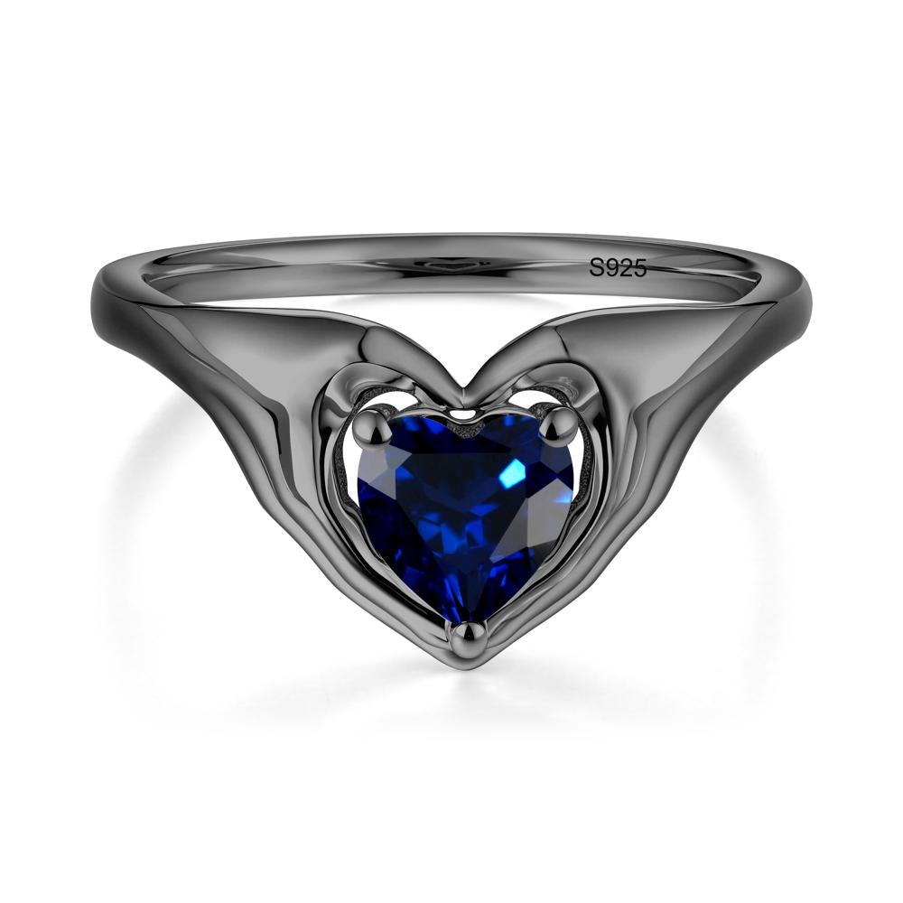Heart Shapped Sapphire Claddagh Ring - LUO Jewelry #metal_black finish sterling silver