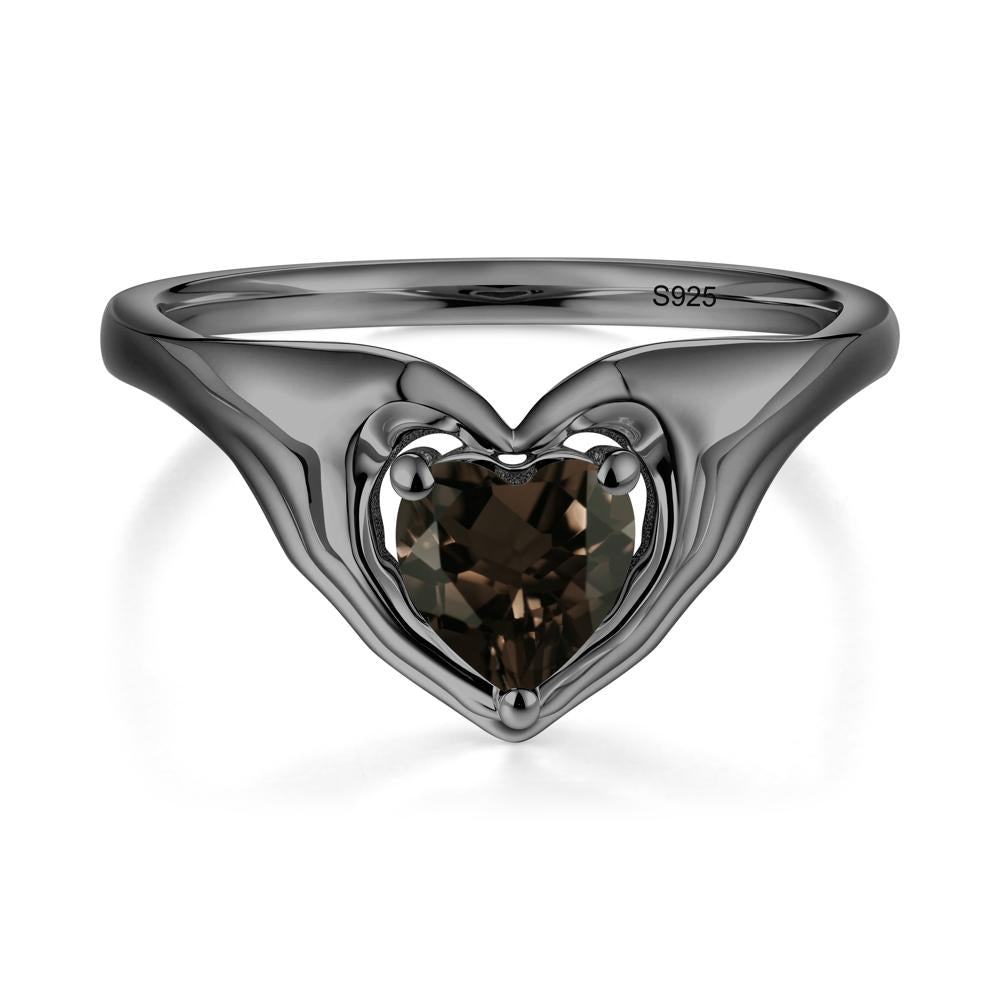 Smoky Quartz Claddagh Promise Ring - LUO Jewelry #metal_black finish sterling silver