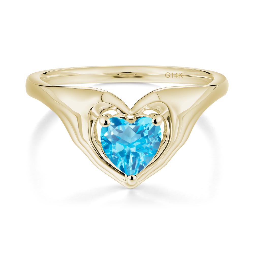 Swiss Blue Topaz Claddagh Promise Ring - LUO Jewelry #metal_14k yellow gold