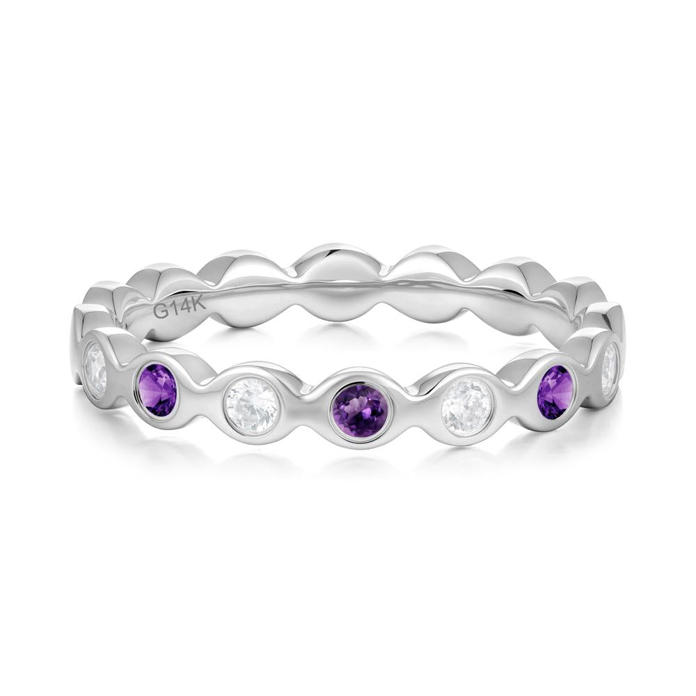 Round Amethyst and Cubic Zirconia Eternity Band Ring - LUO Jewelry #metal_14k white gold