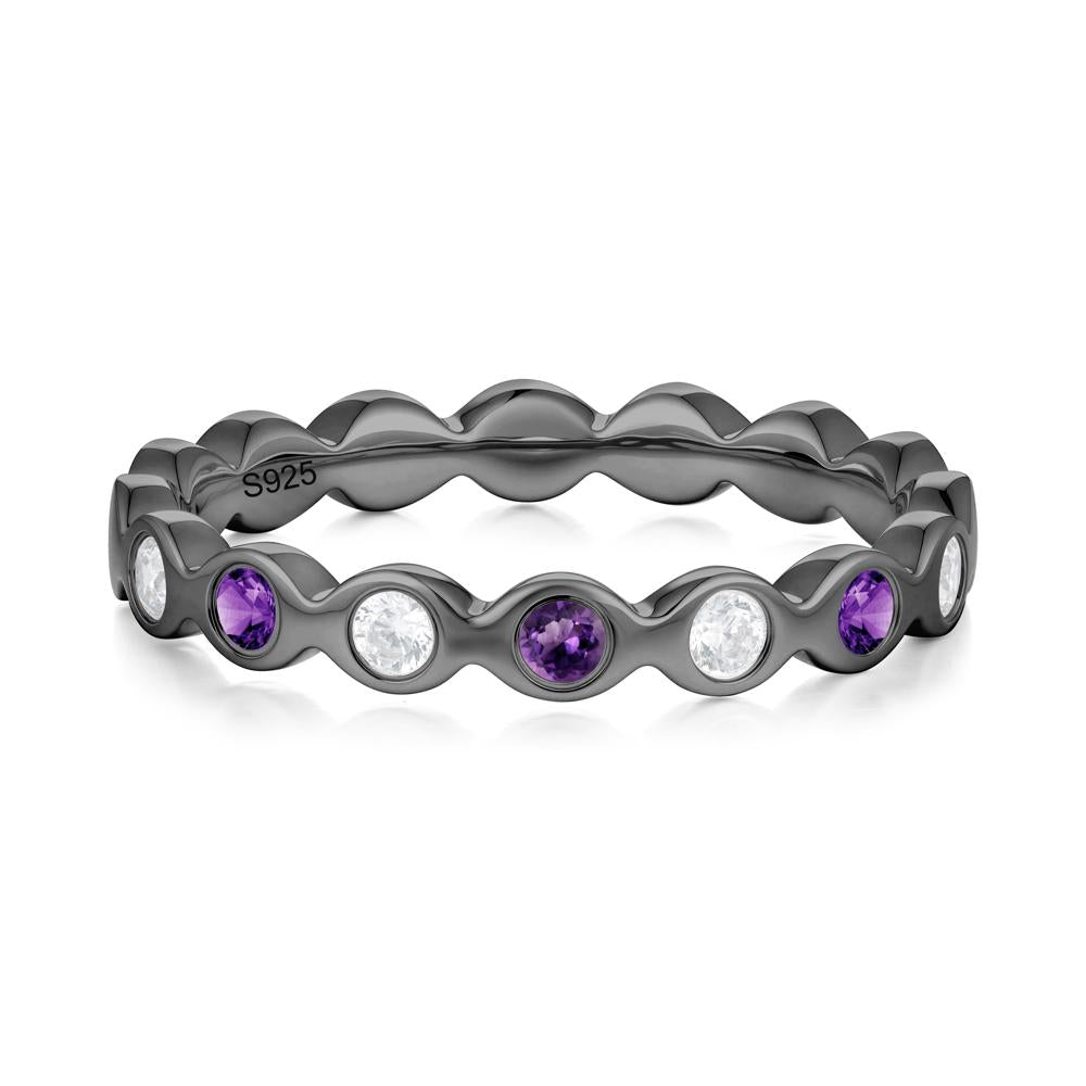 Round Amethyst and Cubic Zirconia Eternity Band Ring - LUO Jewelry #metal_black finish sterling silver