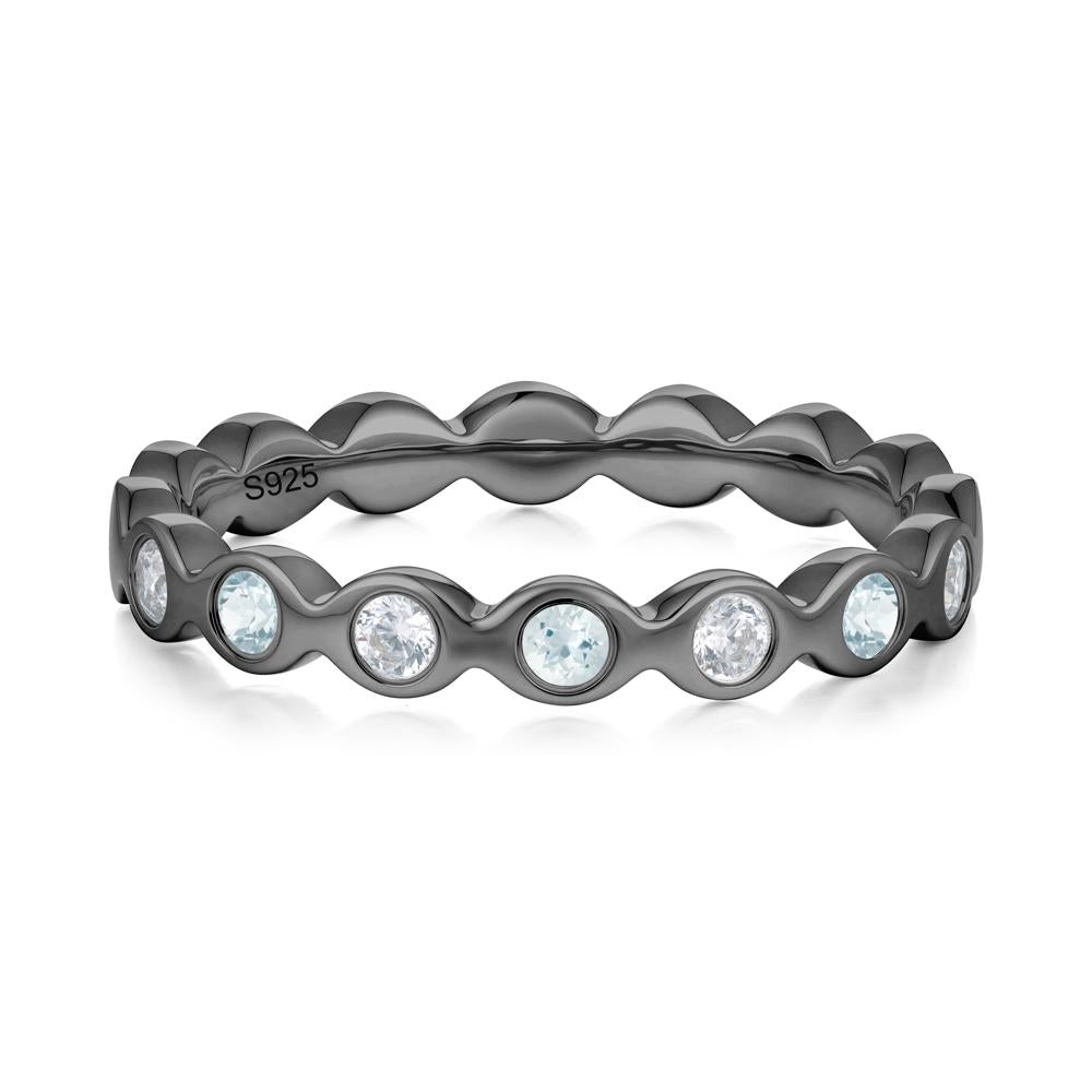 Round Aquamarine and Cubic Zirconia Eternity Ring - LUO Jewelry #metal_black finish sterling silver