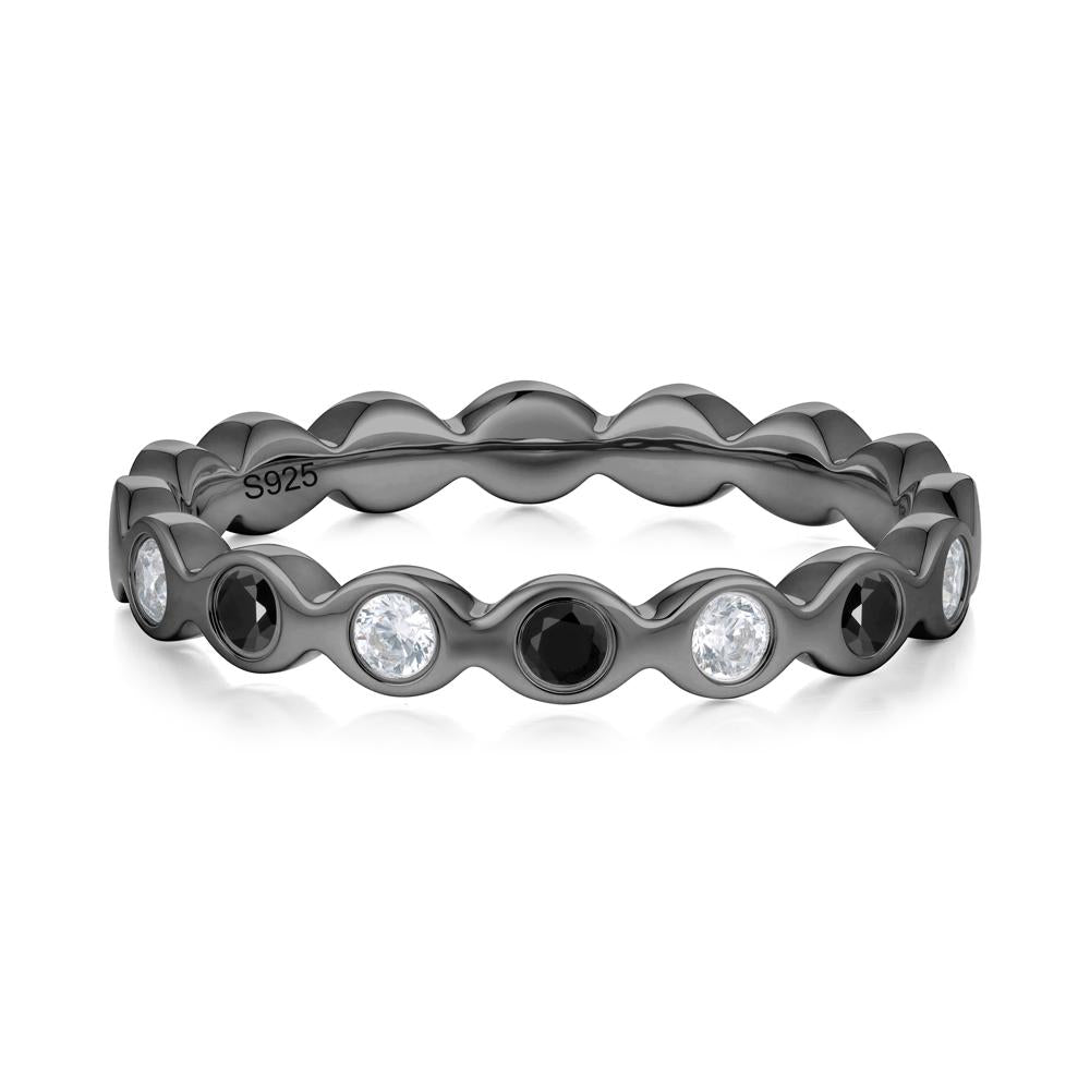 Round Black Spinel and Cubic Zirconia Eternity Band Ring - LUO Jewelry #metal_black finish sterling silver