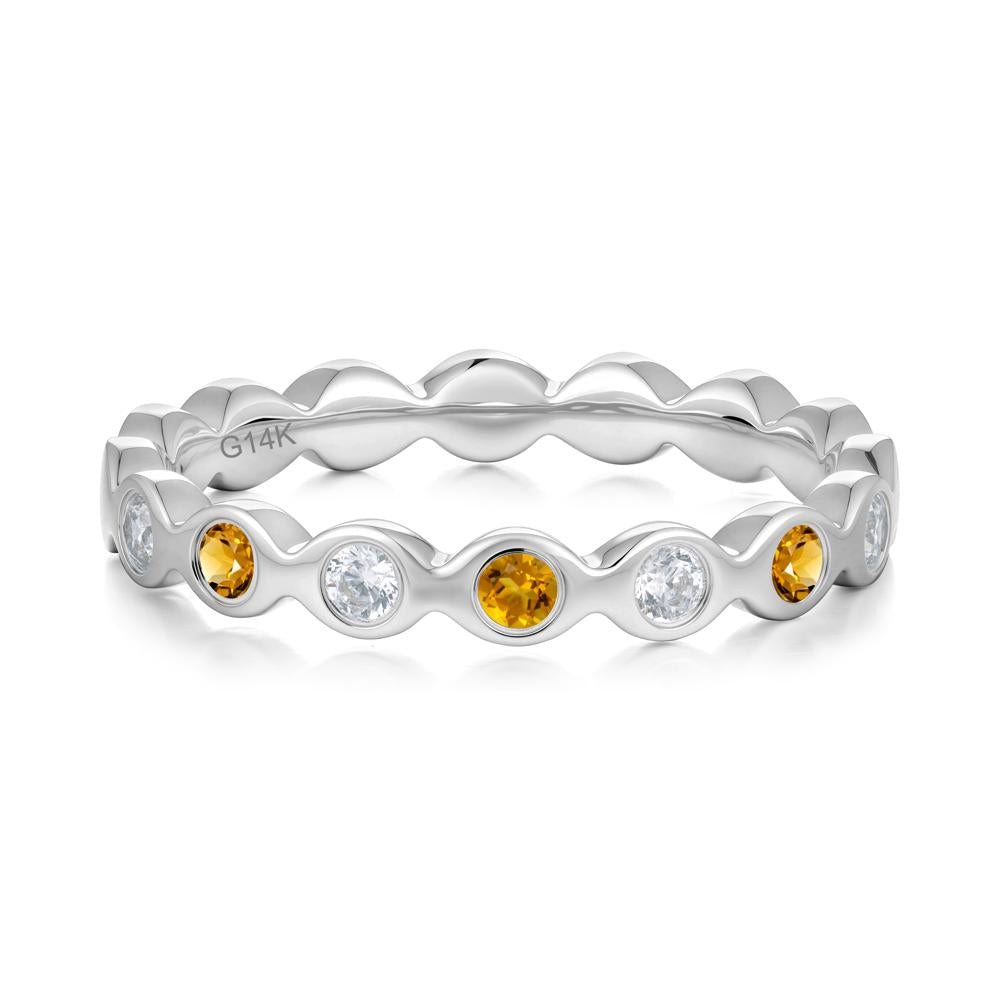 Round Citrine and Cubic Zirconia Eternity Ring - LUO Jewelry #metal_14k white gold