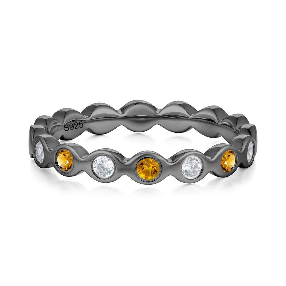 Round Citrine and Cubic Zirconia Eternity Ring - LUO Jewelry #metal_black finish sterling silver