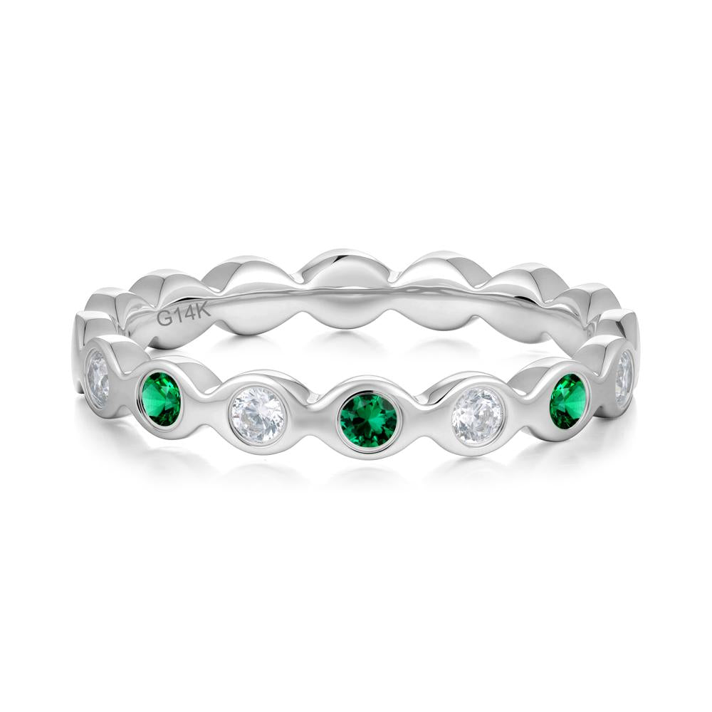 Round Emerald and Cubic Zirconia Eternity Band Ring - LUO Jewelry #metal_14k white gold