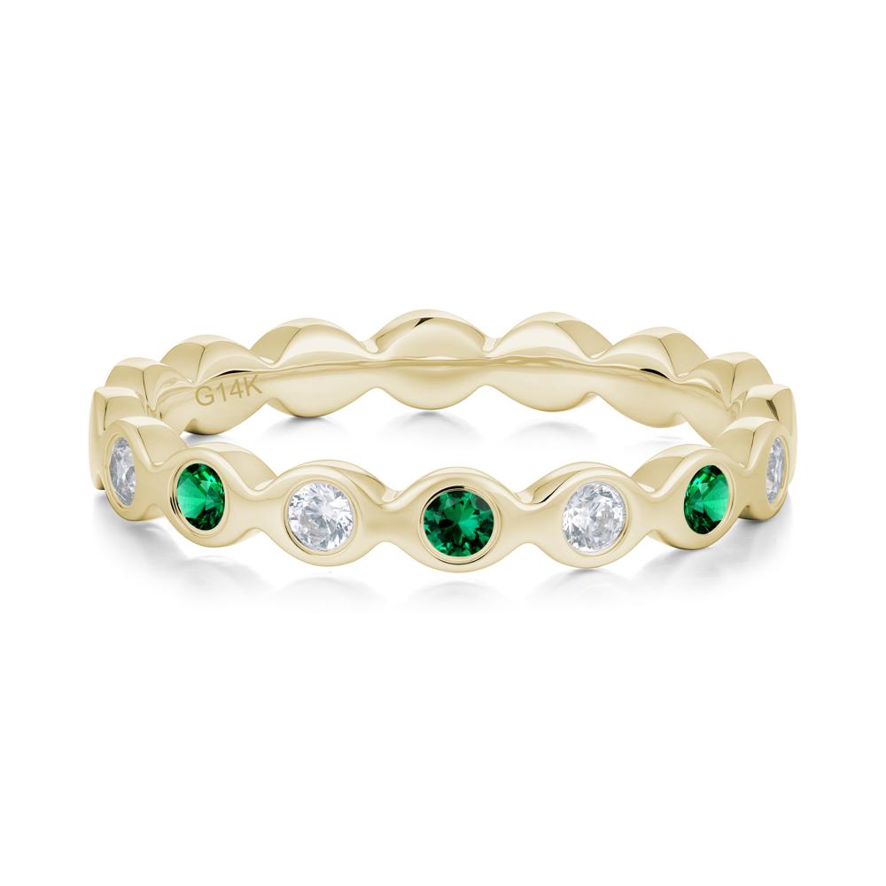 Round Emerald and Cubic Zirconia Eternity Band Ring - LUO Jewelry #metal_14k yellow gold