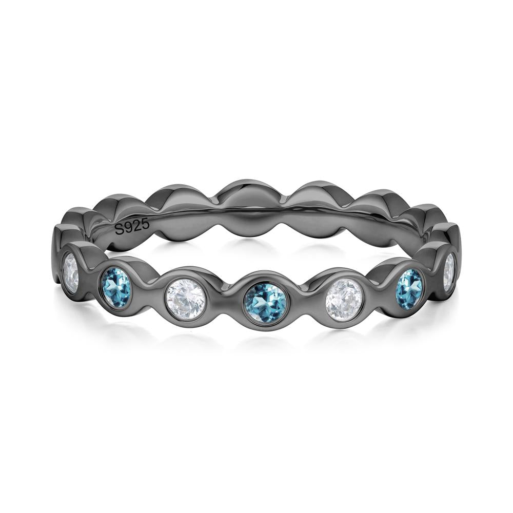 Round London Blue Topaz and Cubic Zirconia Eternity Ring - LUO Jewelry #metal_black finish sterling silver