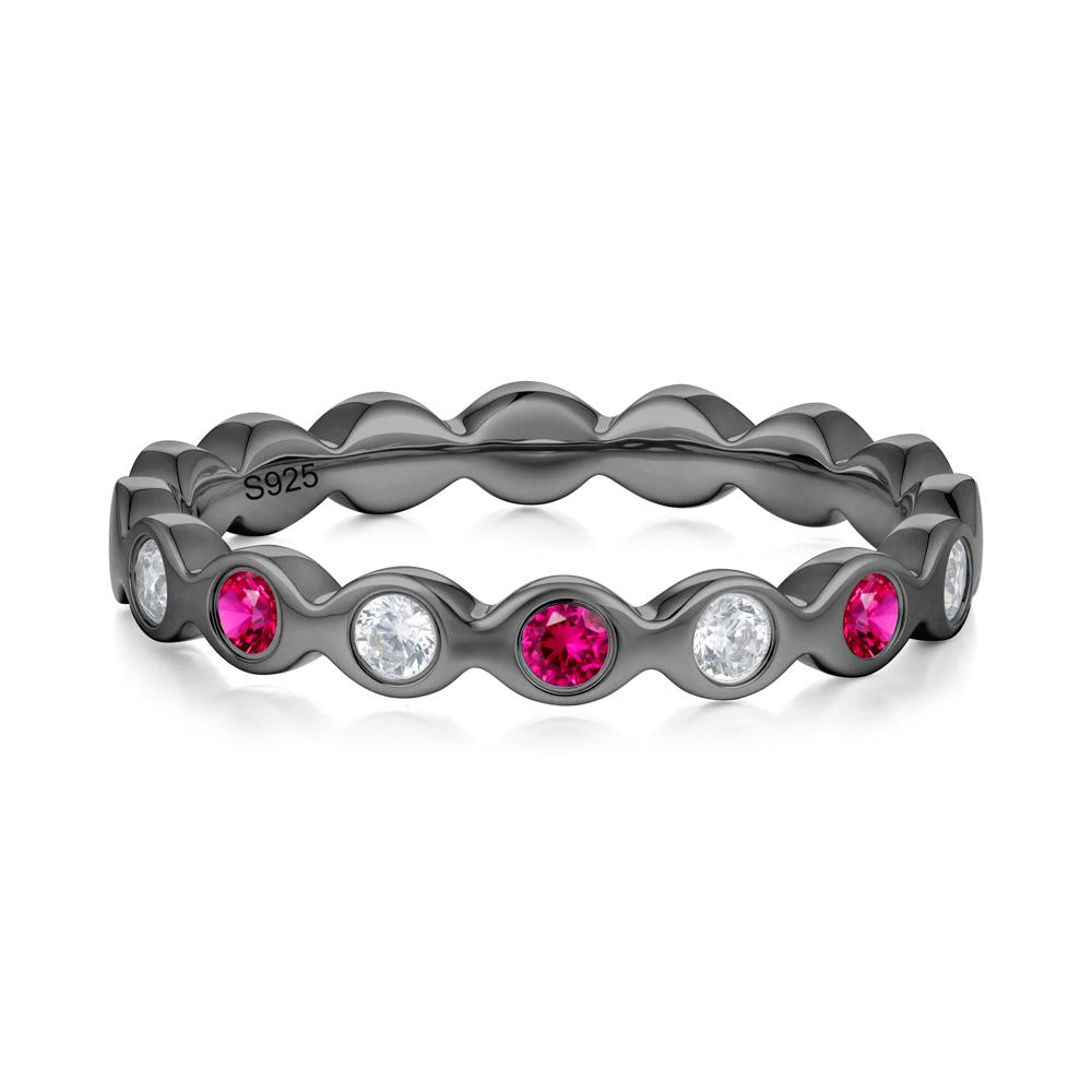 Round Ruby and Cubic Zirconia Eternity Ring - LUO Jewelry #metal_black finish sterling silver