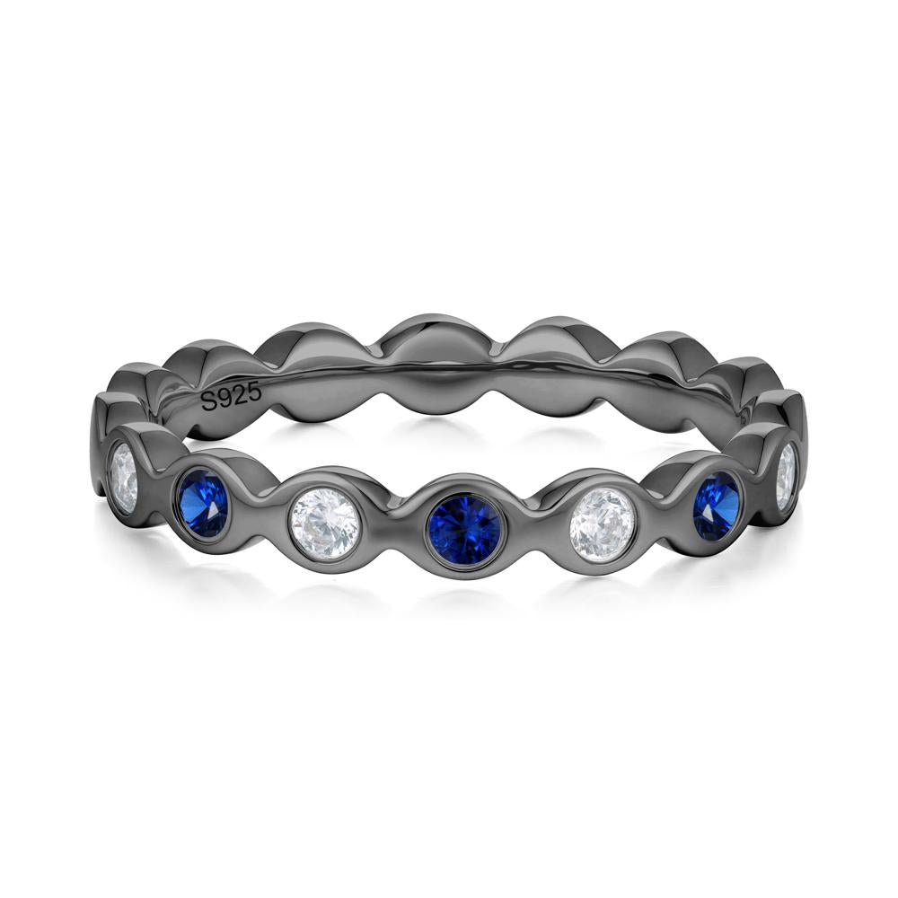 Round Cubic Zirconia and Sapphire Eternity Band Ring - LUO Jewelry #metal_black finish sterling silver