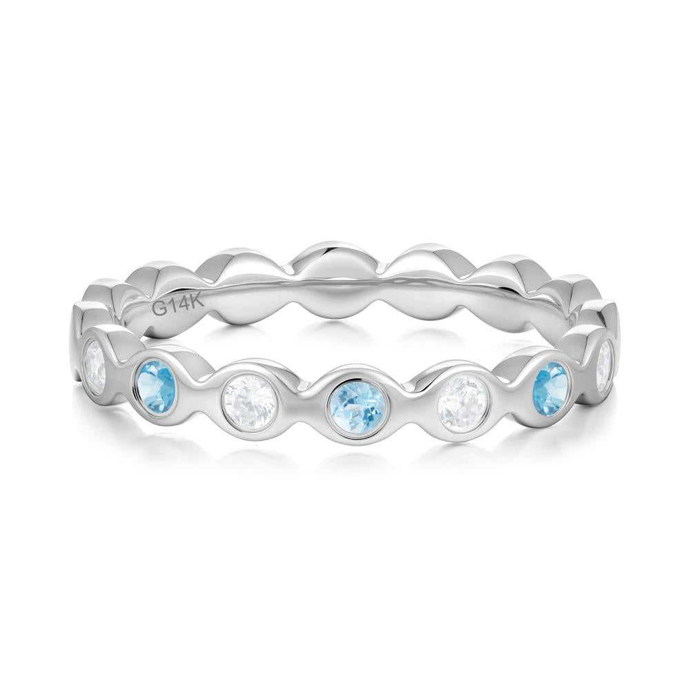 Round Swiss Blue Topaz and Cubic Zirconia Eternity Band Ring - LUO Jewelry #metal_14k white gold