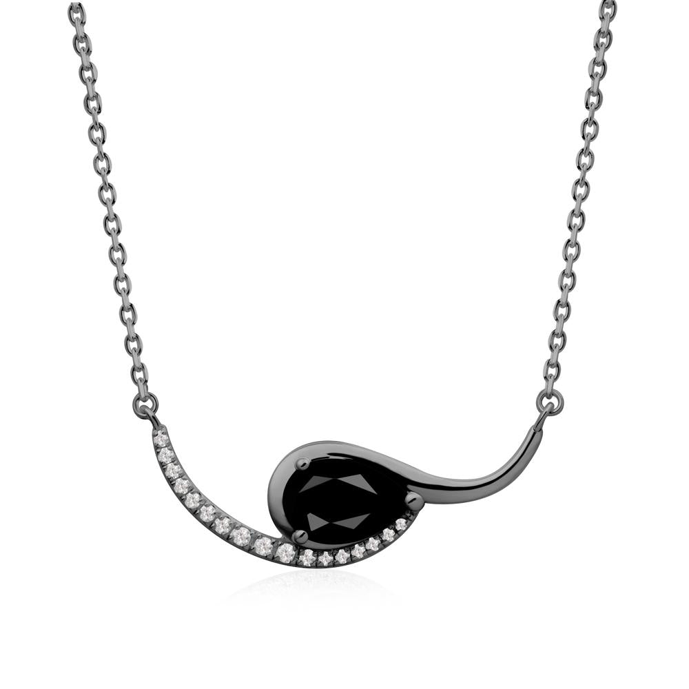 Swirl Pear Shaped Black Spinel Necklace - LUO Jewelry #metal_black finish sterling silver