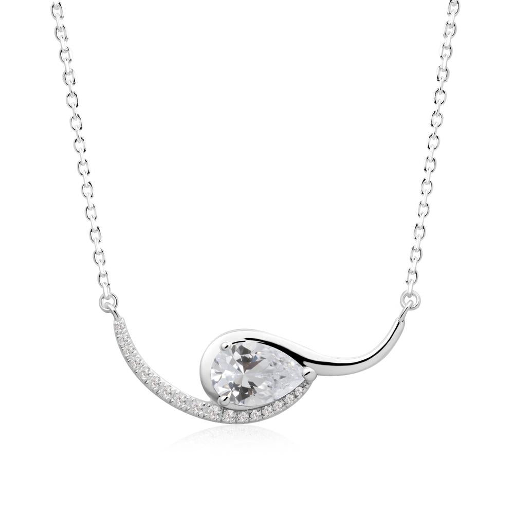 Swirl Pear Shaped Cubic Zirconia Necklace - LUO Jewelry #metal_14k white gold
