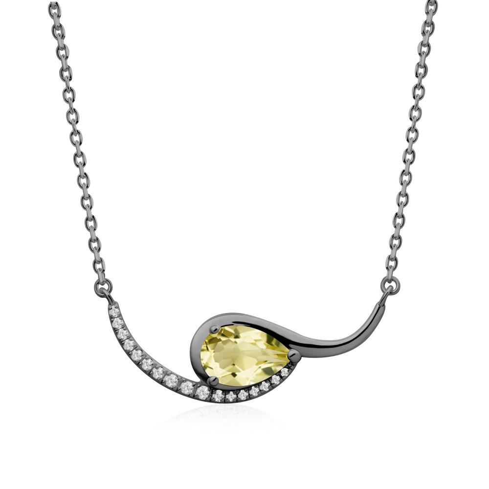Swirl Pear Shaped Lemon Quartz Necklace - LUO Jewelry #metal_black finish sterling silver