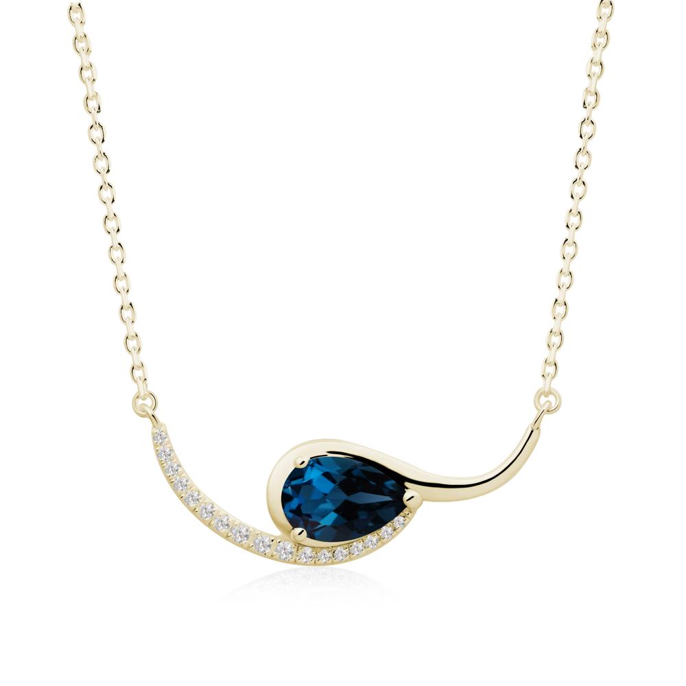 Swirl Pear Shaped London Blue Topaz Necklace - LUO Jewelry #metal_14k yellow gold