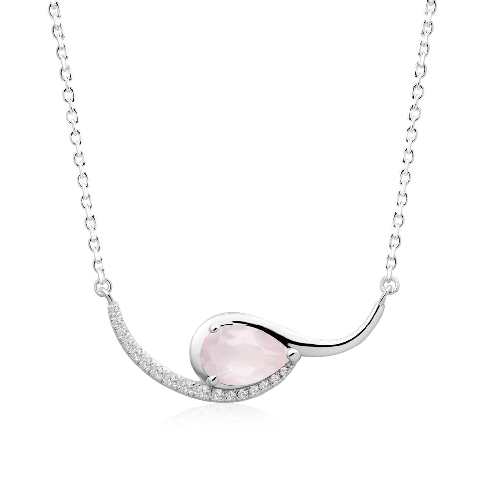 Swirl Pear Shaped Rose Quartz Necklace - LUO Jewelry #metal_14k white gold