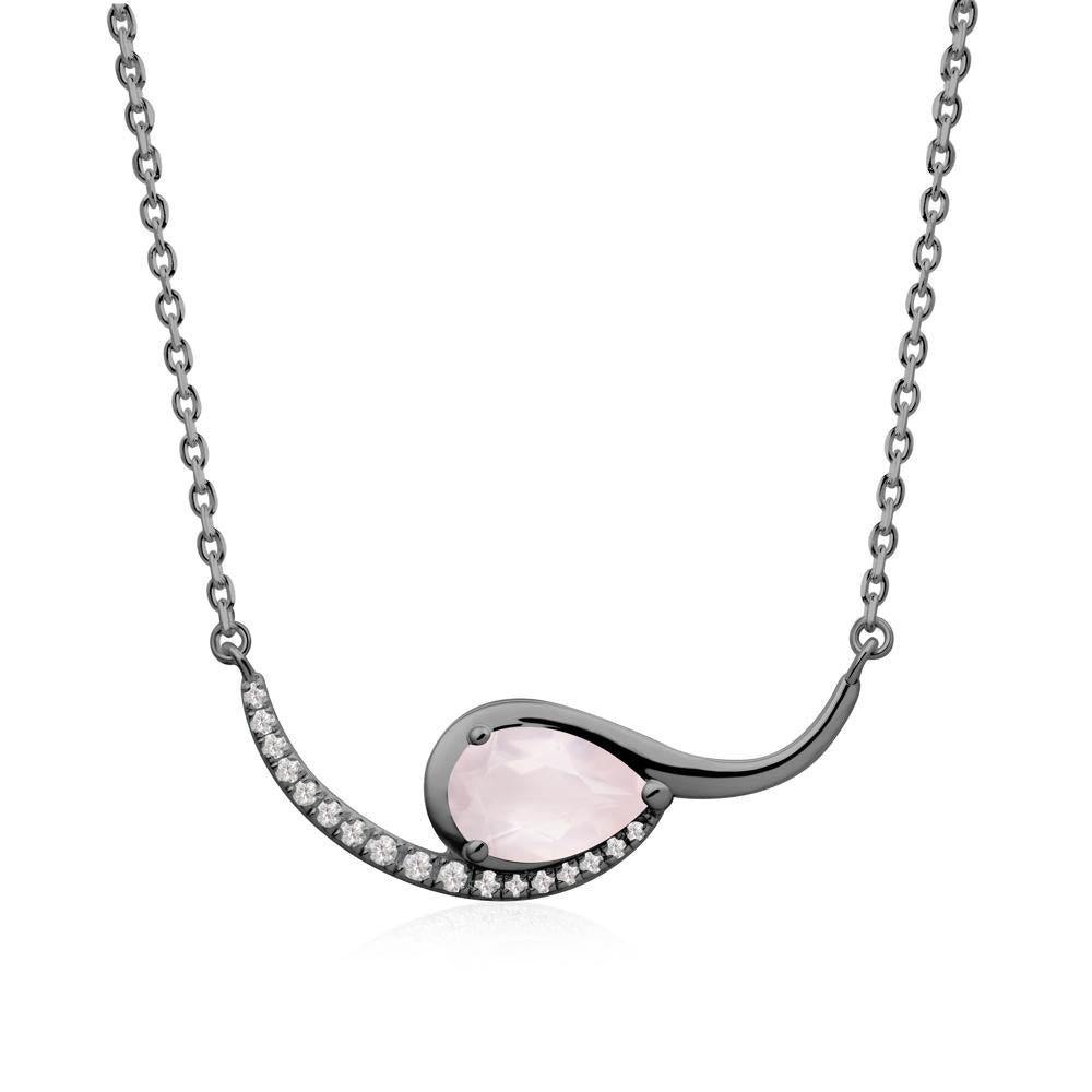 Swirl Pear Shaped Rose Quartz Necklace - LUO Jewelry #metal_black finish sterling silver