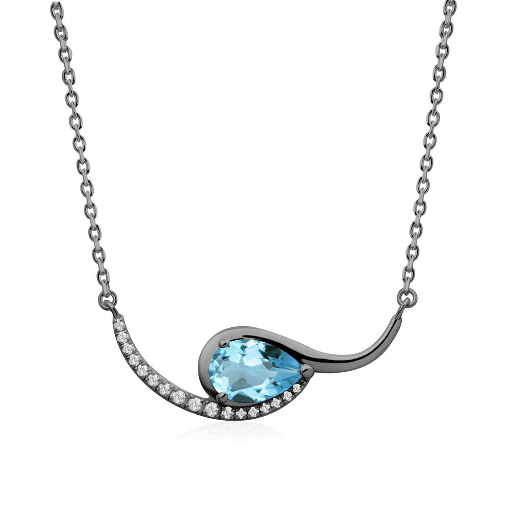Swirl Pear Shaped Swiss Blue Topaz Necklace - LUO Jewelry #metal_black finish sterling silver