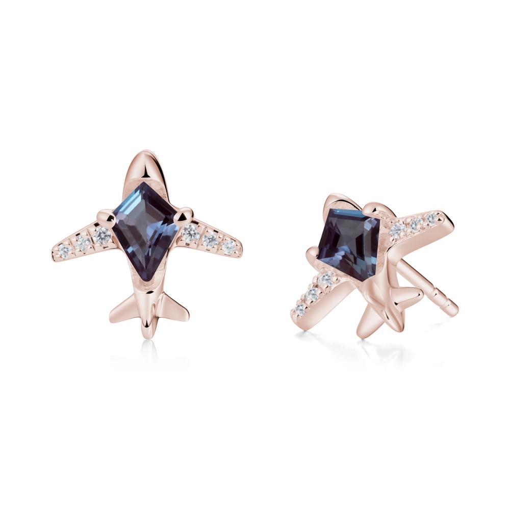 Airplane Inspired Kite Cut Alexandrite Stud Earrings - LUO Jewelry #metal_14k rose gold