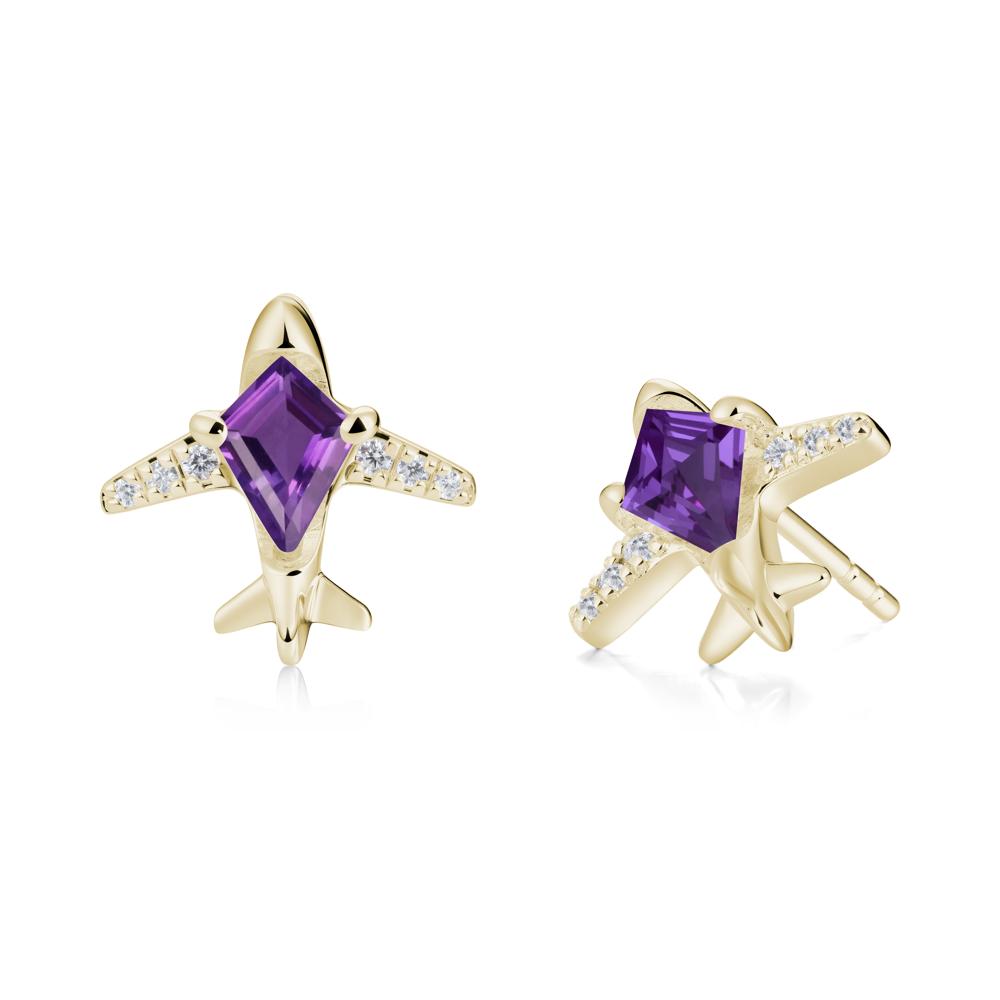 Airplane Inspired Kite Cut Amethyst Stud Earrings - LUO Jewelry #metal_14k yellow gold
