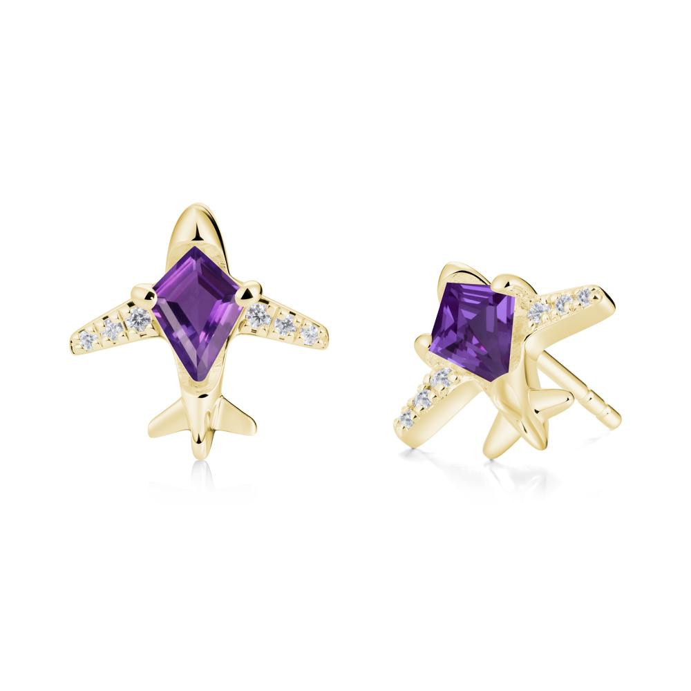 Airplane Inspired Kite Cut Amethyst Stud Earrings - LUO Jewelry #metal_18k yellow gold