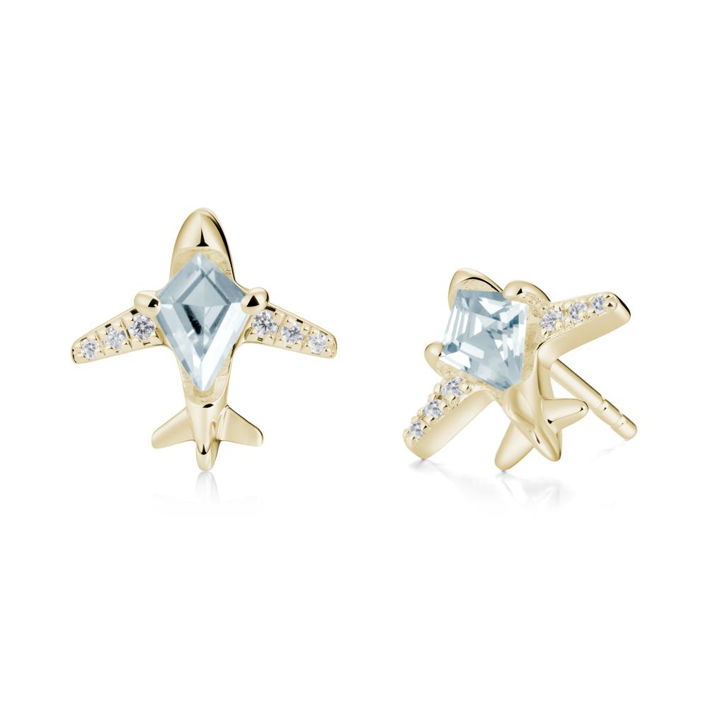 Airplane Inspired Kite Cut Aquamarine Stud Earrings - LUO Jewelry #metal_14k yellow gold