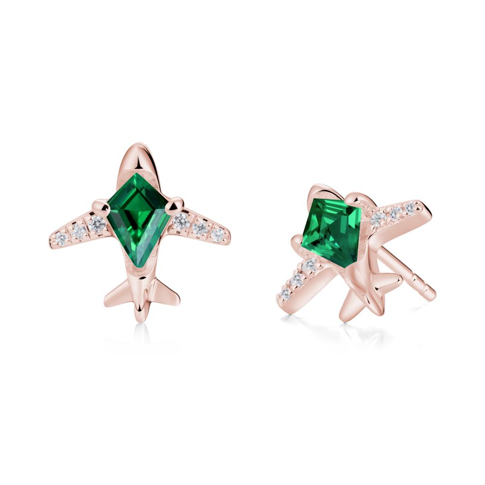 Airplane Inspired Kite Cut Emerald Stud Earrings - LUO Jewelry #metal_18k rose gold