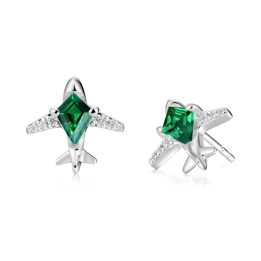 Airplane Inspired Kite Cut Emerald Stud Earrings - LUO Jewelry #metal_18k white gold
