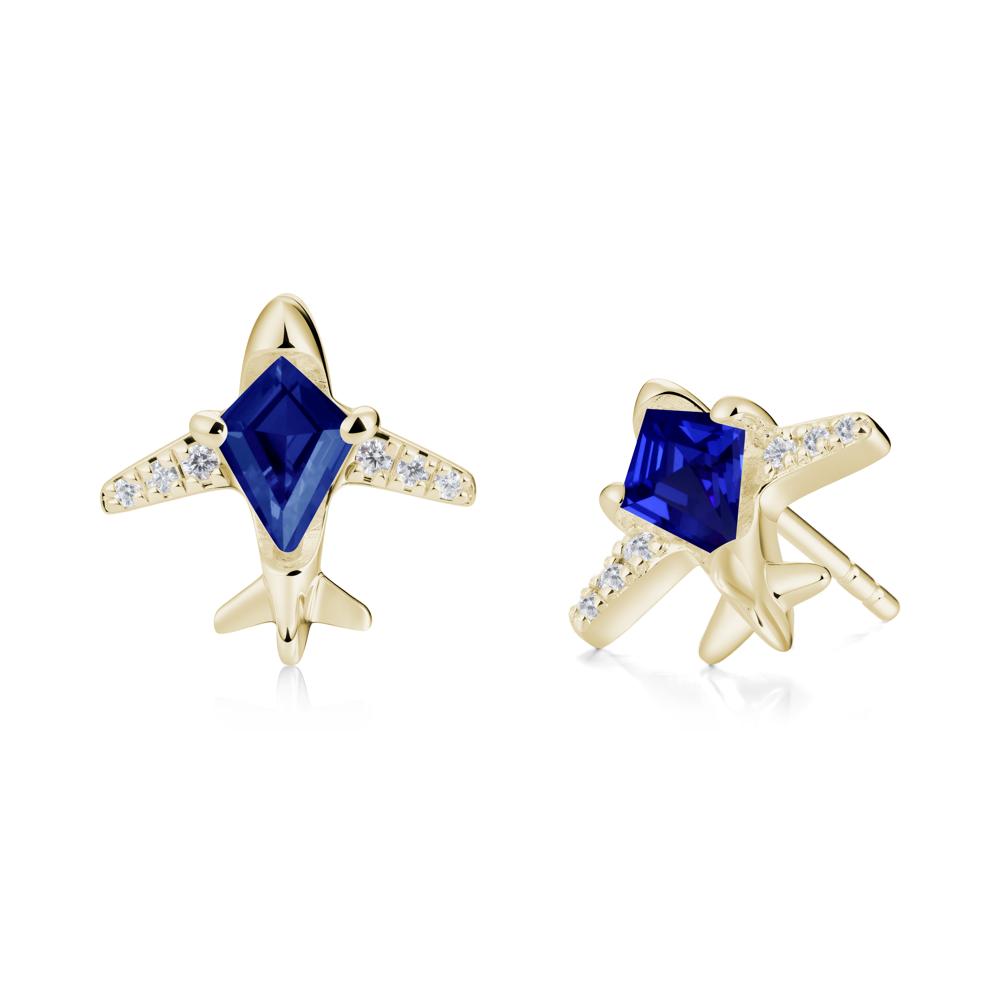 Airplane Inspired Kite Cut Sapphire Stud Earrings - LUO Jewelry #metal_14k yellow gold
