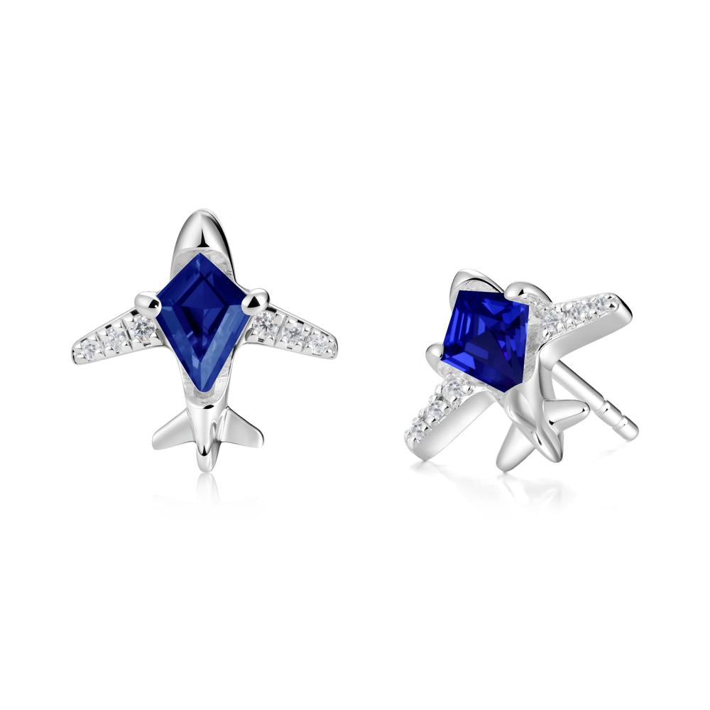 Airplane Inspired Kite Cut Sapphire Stud Earrings - LUO Jewelry #metal_18k white gold