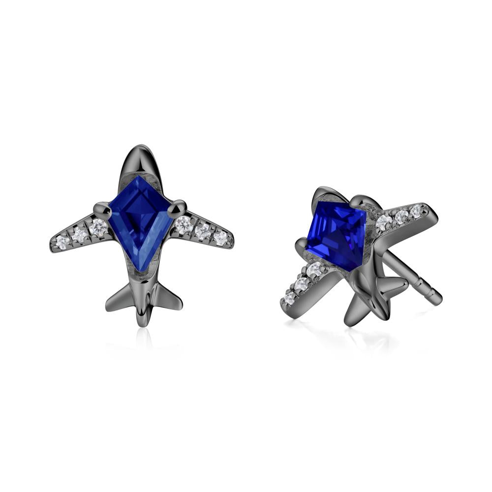 Airplane Inspired Kite Cut Sapphire Stud Earrings - LUO Jewelry #metal_black finish sterling silver