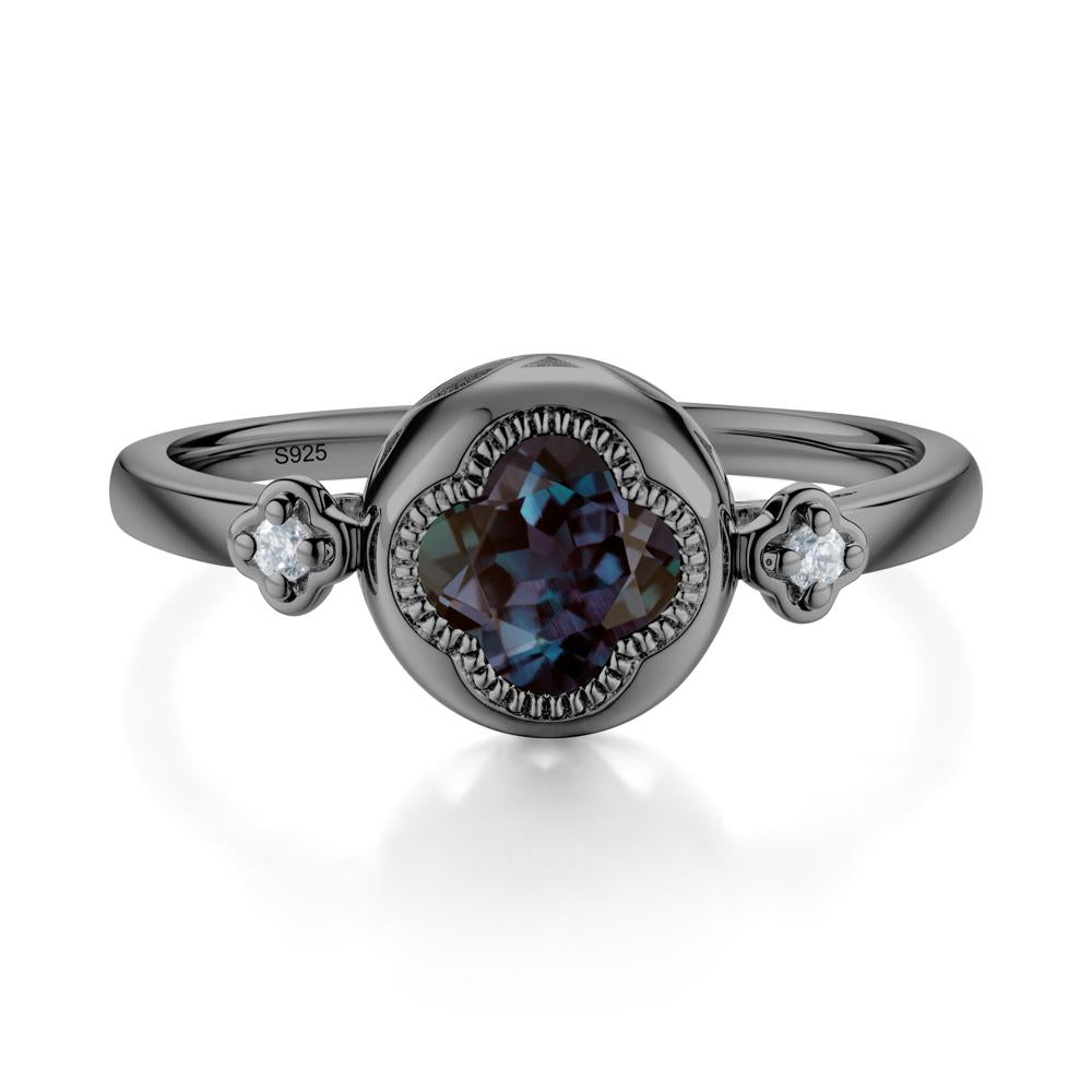 Milgrain Clover Cut Alexandrite Ring - LUO Jewelry #metal_black finish sterling silver
