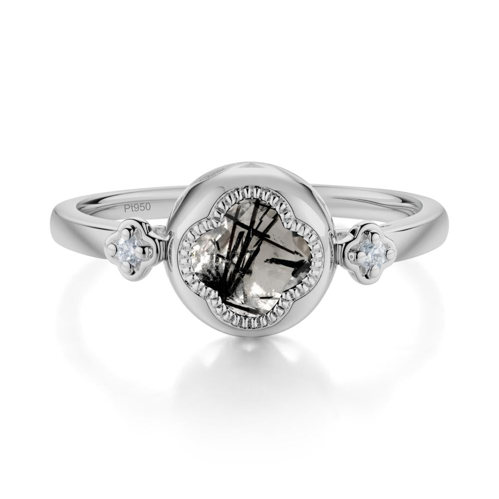 Milgrain Clover Cut Black Rutilated Quartz Ring - LUO Jewelry #metal_platinum