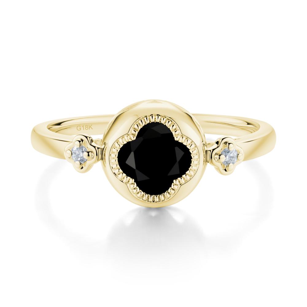 Milgrain Clover Cut Black Spinel Ring - LUO Jewelry #metal_18k yellow gold