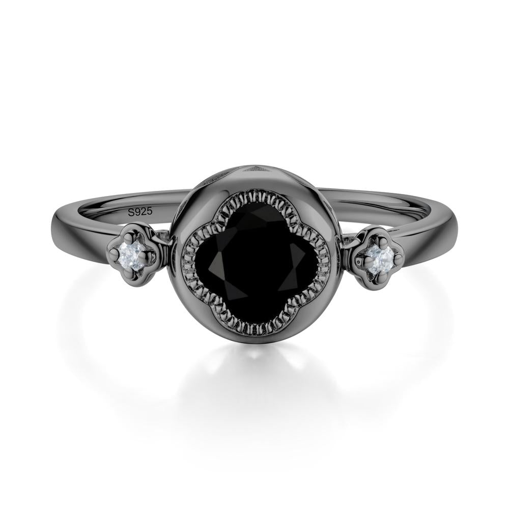 Milgrain Clover Cut Black Spinel Ring - LUO Jewelry #metal_black finish sterling silver
