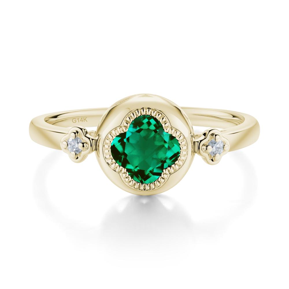 Milgrain Clover Cut Emerald Ring - LUO Jewelry #metal_14k yellow gold