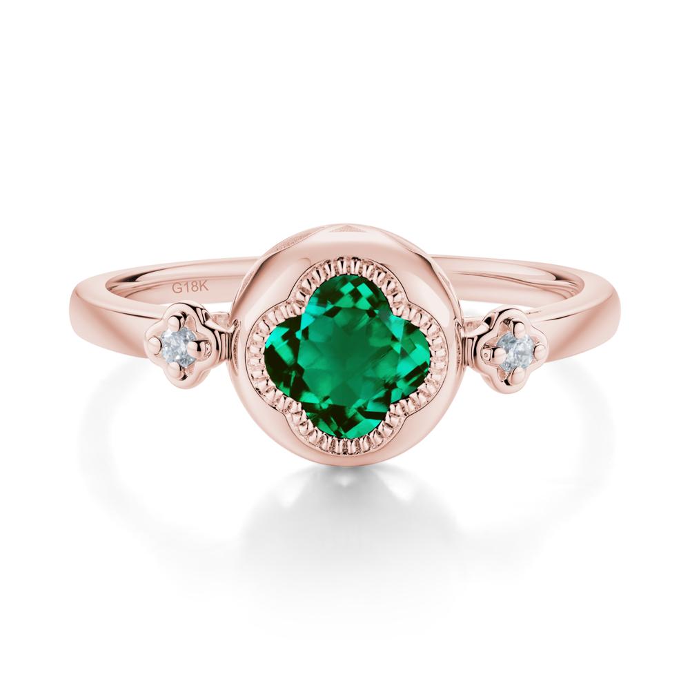 Milgrain Clover Cut Emerald Ring - LUO Jewelry #metal_18k rose gold