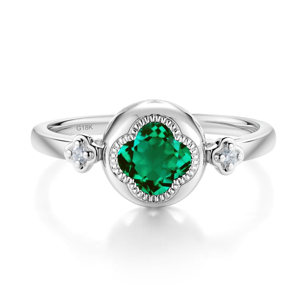 Milgrain Clover Cut Emerald Ring - LUO Jewelry #metal_18k white gold
