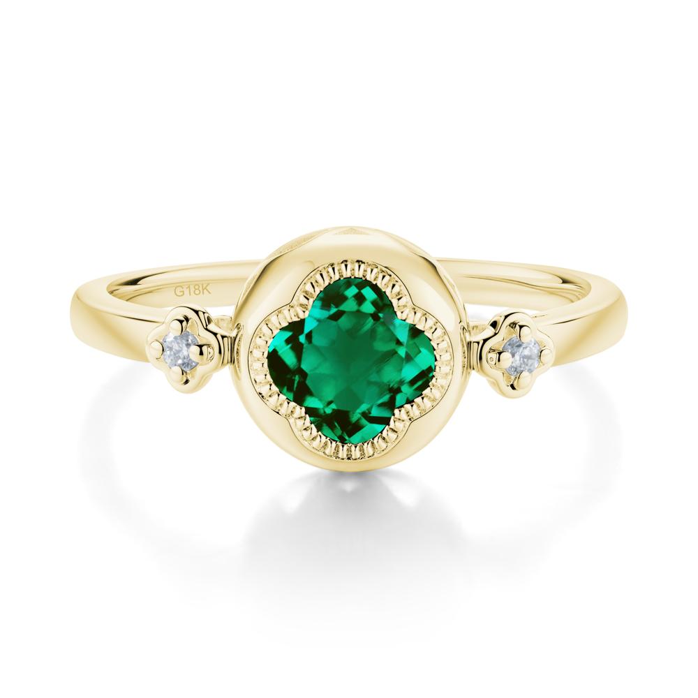 Milgrain Clover Cut Emerald Ring - LUO Jewelry #metal_18k yellow gold