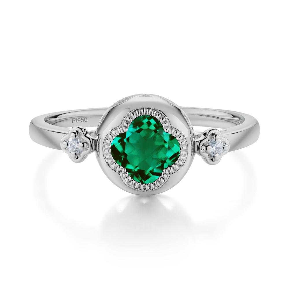 Milgrain Clover Cut Emerald Ring - LUO Jewelry #metal_platinum