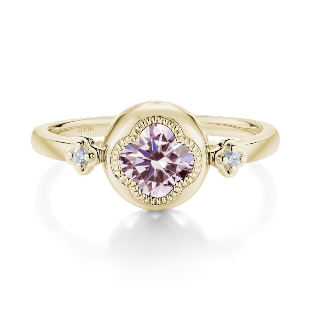 Milgrain Clover Cut Pink Cubic Zirconia Ring - LUO Jewelry #metal_14k yellow gold