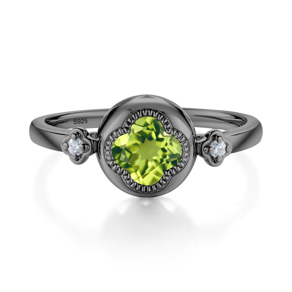 Milgrain Clover Cut Peridot Ring - LUO Jewelry #metal_black finish sterling silver