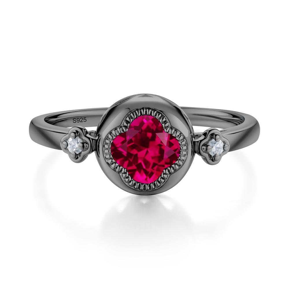 Quatrefoil Inspired Ruby Statement Ring - LUO Jewelry #metal_black finish sterling silver