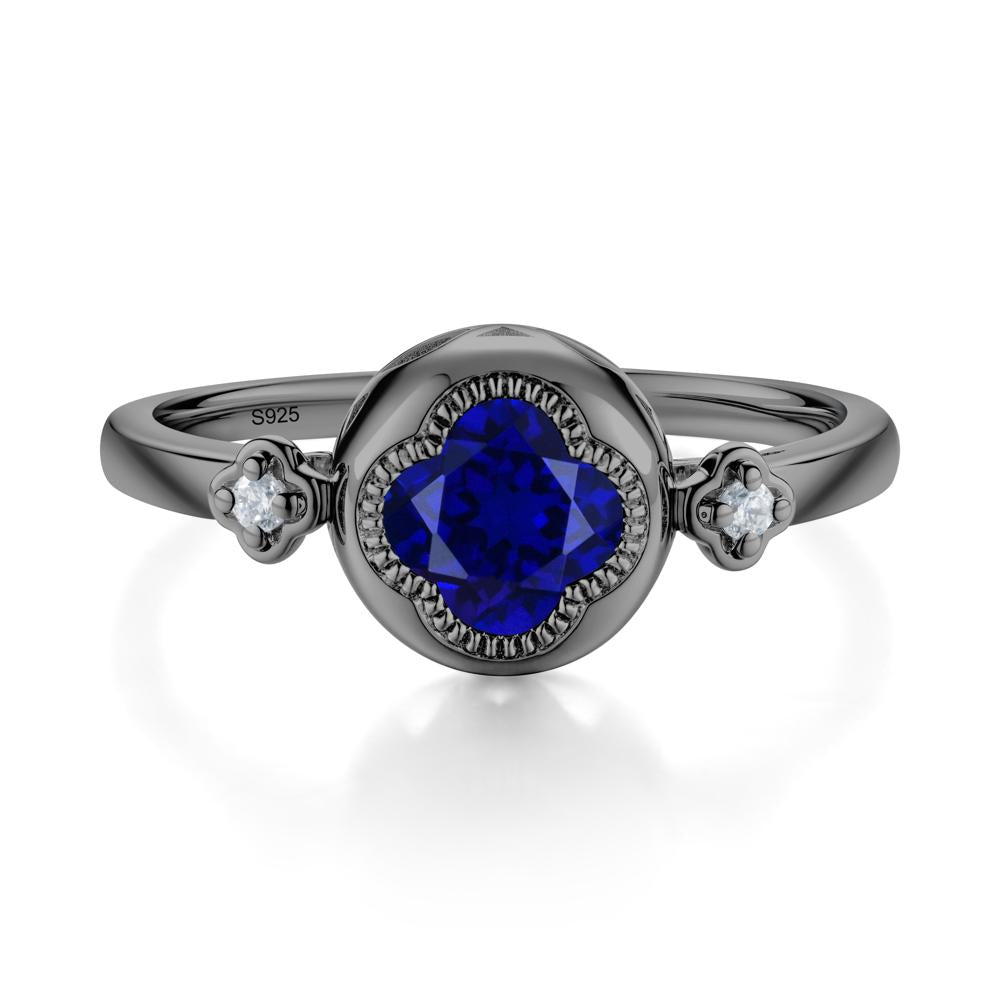 Milgrain Clover Cut Sapphire Ring - LUO Jewelry #metal_black finish sterling silver