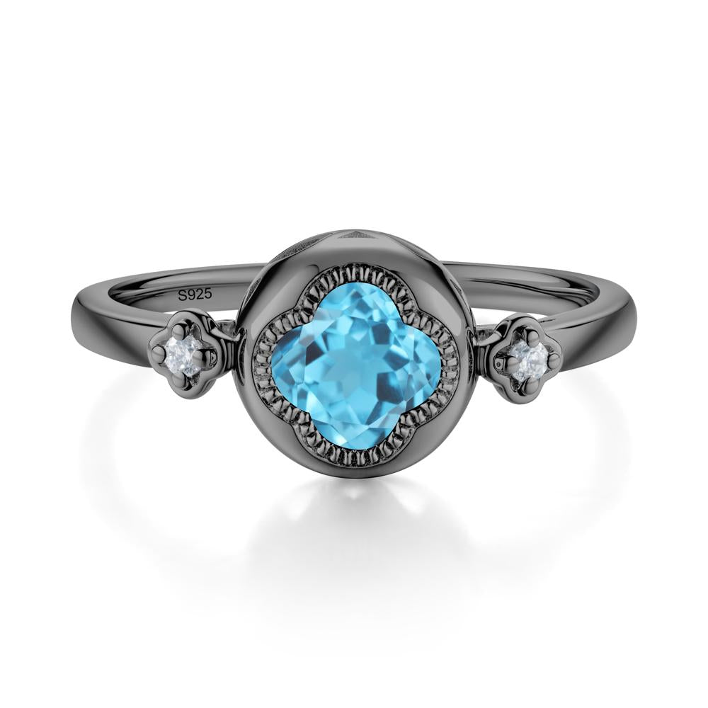 Quatrefoil Inspired Swiss Blue Topaz Statement Ring - LUO Jewelry #metal_black finish sterling silver