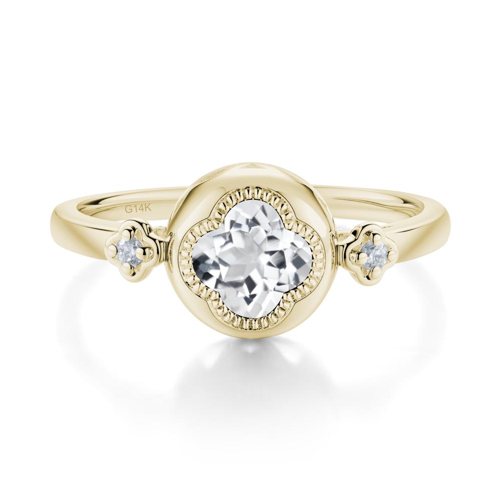 Milgrain Clover Cut White Topaz Ring - LUO Jewelry #metal_14k yellow gold