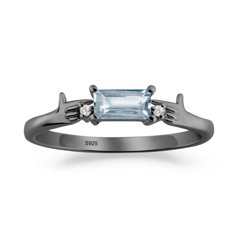 Creative Baguette Aquamarine Ring - LUO Jewelry #metal_black finish sterling silver